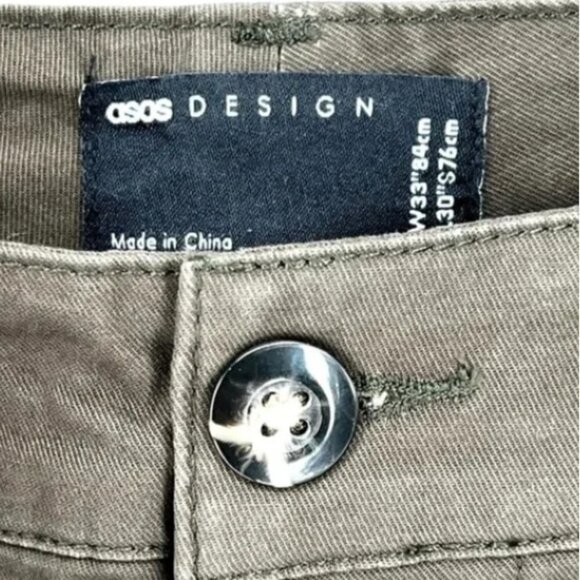 ASOS DESIGN Men's Tapered Chinos in Dark Khaki - W33 x L30 - Picture 4 of 7